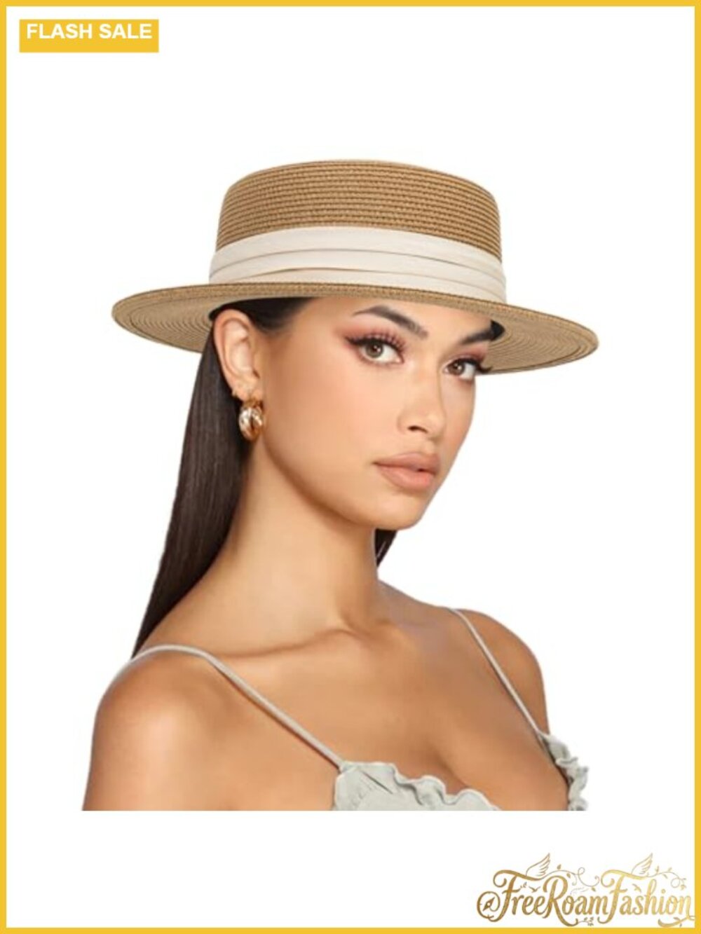 Paper Straw Boater Sun Hat Wide Brim Panama Beach Hat